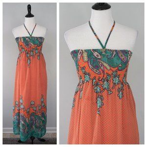 ONE CLOTHING Orange Turquoise Floral Summer Dress